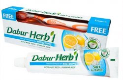 Отбеливающая зубная паста с солью и лимоном Dabur Herbal  зубная щетка В ПОДАРОК!