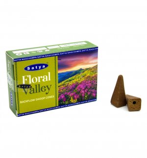 Стелющиеся дымные благовония конусы Цветочная долина (Floral Valley Backflow Dhoop Cones), Satya