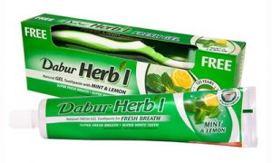 Освежающий гель для зубов с мятой и лимоном Dabur Herbal +зубная щетка в подарок!