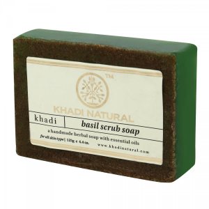 Натуральное мыло ручной работы Базилик скраб (Basil scrub soap), Khadi