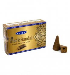 Стелющиеся дымные благовония конусы Чёрный Сандал (Black Sandal Backflow Dhoop Cones), Satya